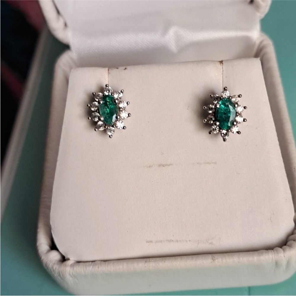 Natural green emerald earrings zircon non gold diamond sunburst earrings studs